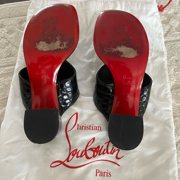 Christian Louboutin EGYPTIC Croc Leather Thong Mule Sandal Block Heel Shoes 36 - Picture 3 of 7
